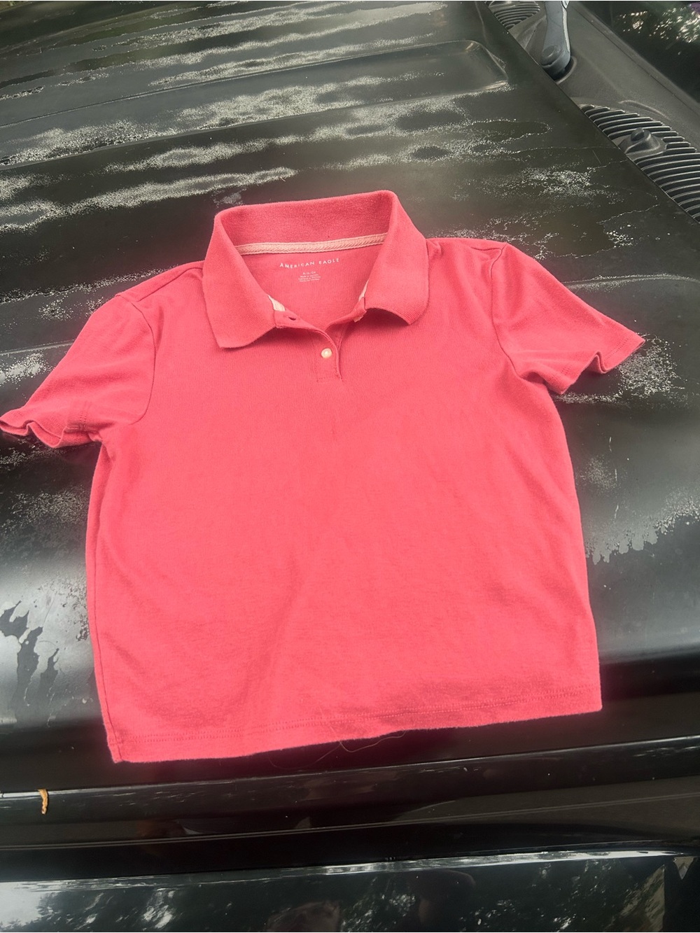 American Eagle Outfitters Pink Polo Cropped Shirt